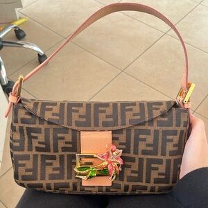 FENDI Floral Zucca Embellished Purse